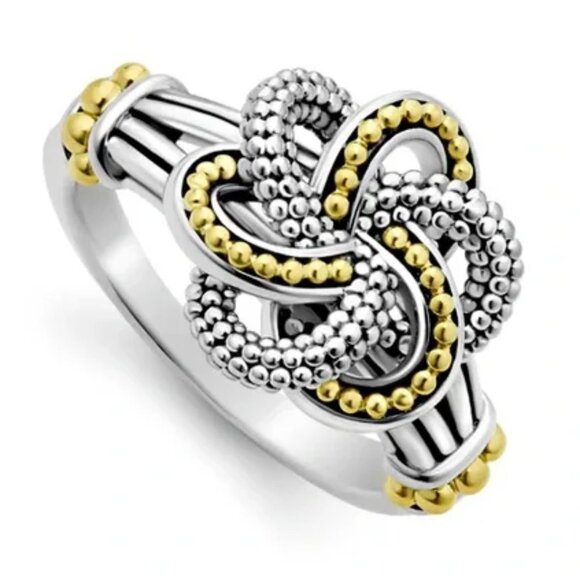 LAGOS Beautiful Sterling & 18K  Yellow Gold Love Knot Ring Size 7 - Picture 2 of 12